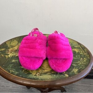 UGG Fluff Yeah Slide Slippers Hot Pink Faux Fur Women's Size 6
